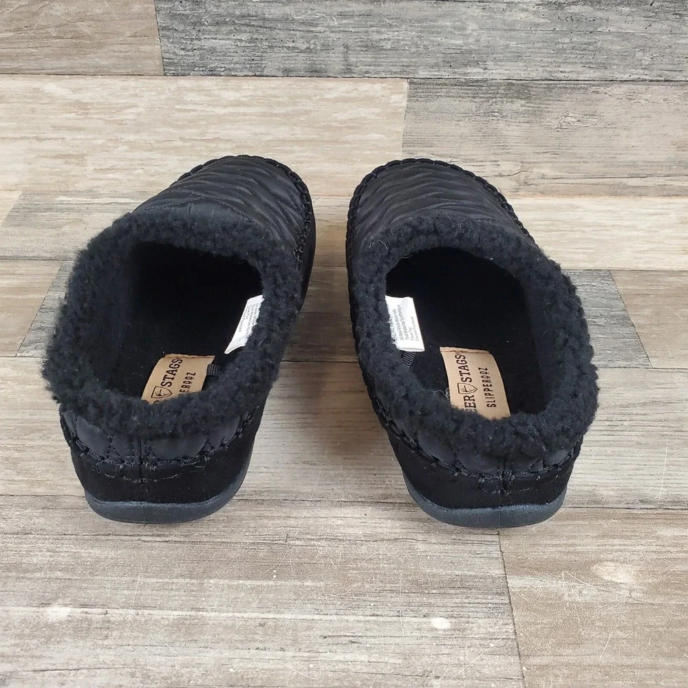 Deer Stags Boys Lil ALMA Slippers Size 4 Little Kid Black Slip On Shoe NWOB NEW